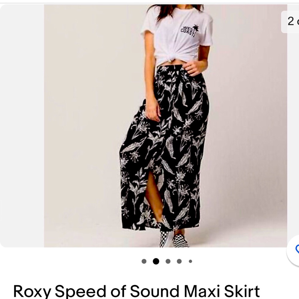 ROXY Speed Of Sound Maxi Skirt 1/2 Button Down Front Split Bottom Size XS.